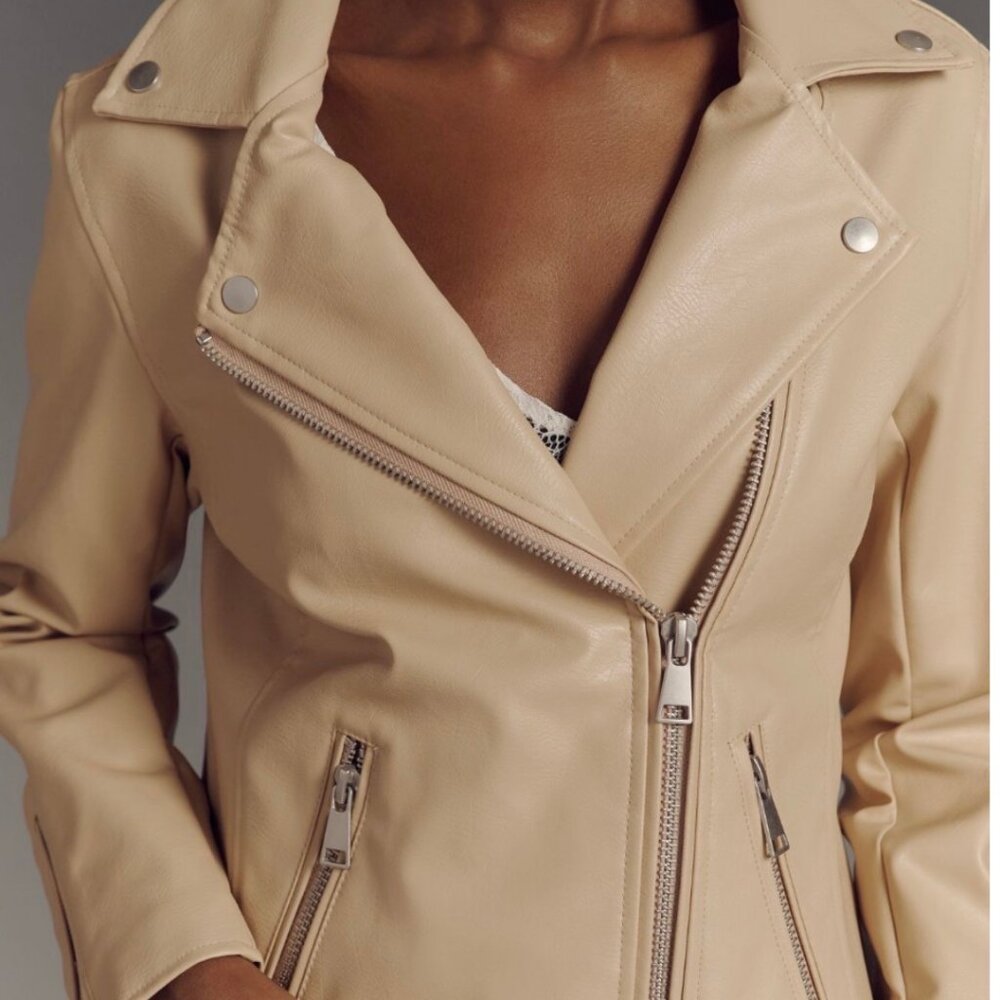 Anthropologie The Saige Faux Leather Moto Jacket in Sand XL
